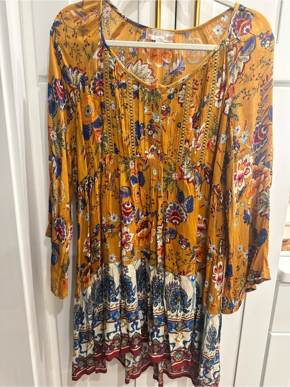 Altar'd State Mustard Floral Button-Front Tunic
